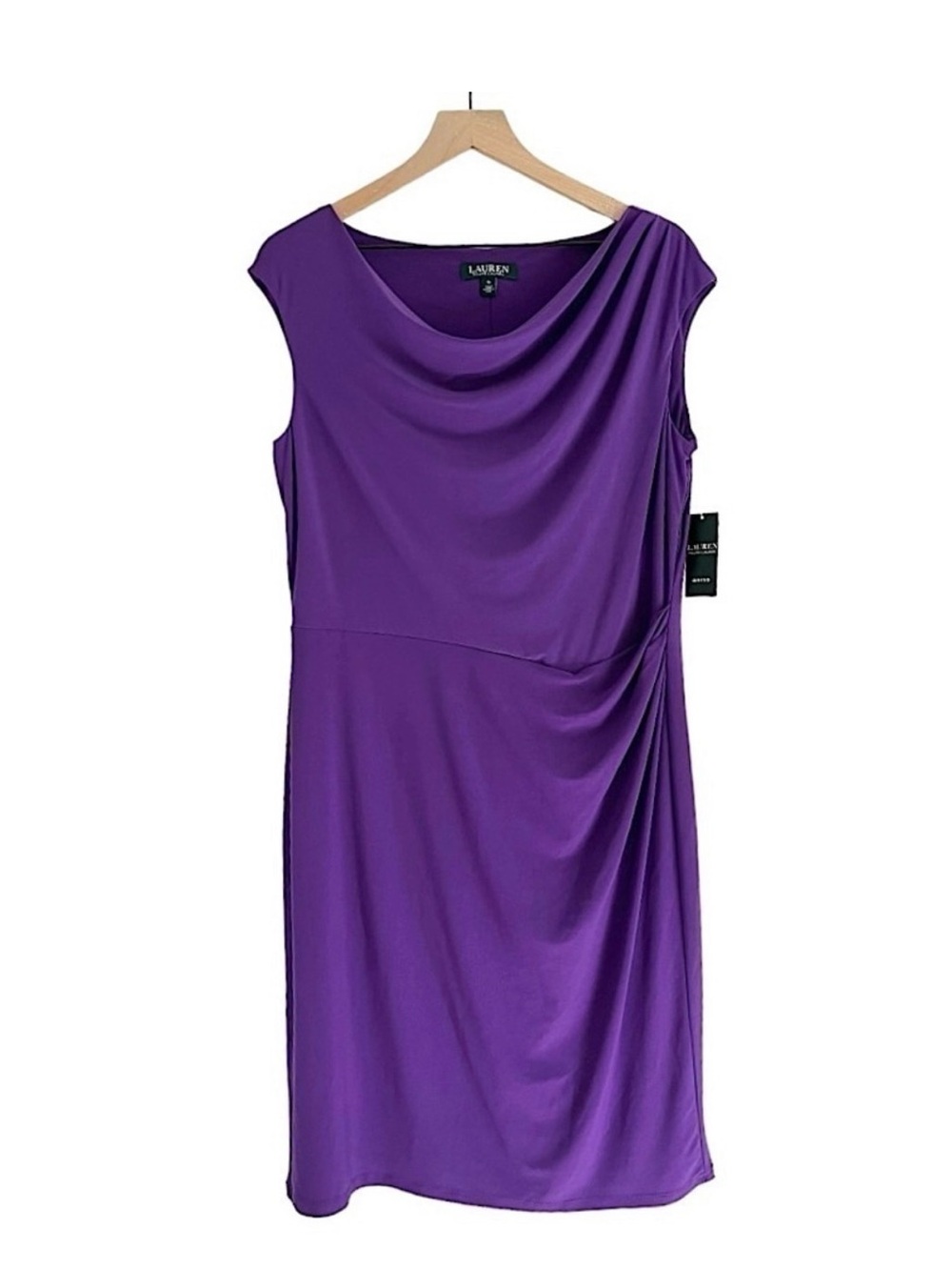 Lauren Ralph Lauren Cowl Neck Cap Sleeve Knee Length Purple Dress